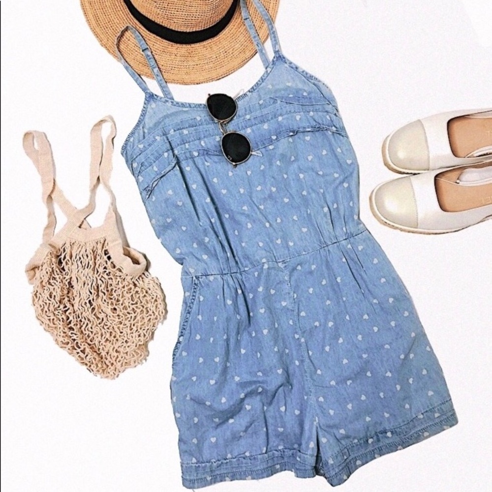 chambray patterned romper | denim playsuit topshop